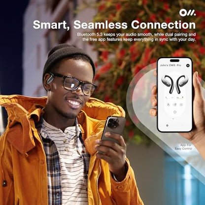 Oladance OWS Pro Open-Ear True Wireless Headphones, 16-Hour Playtime | Bluetooth 5.3, Dual-Device Connectivity, Amplifier Chip, Virtual Bass, Liquid Silicone, Titanium Frame, Comfortable Fit - color: Silver