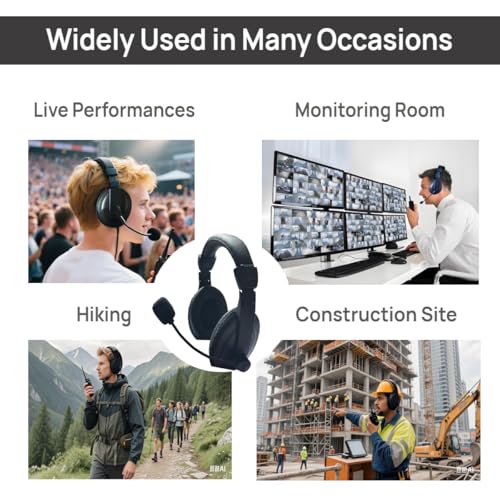 Overhead Radio Headphones， Professional Noise-Canceling Walkie-Talkie Headset with Boom Mic ，Earpiece with 2 Pin Jack for Most Two Way Radio (Wired, Black)