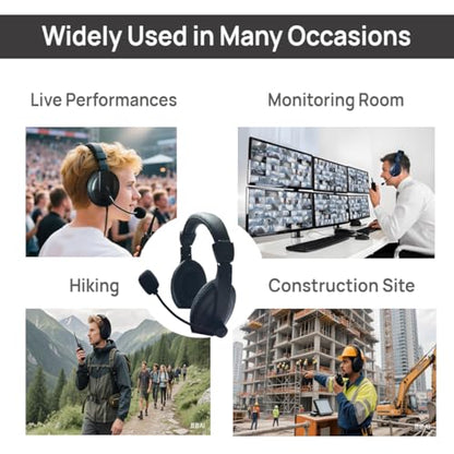 Overhead Radio Headphones， Professional Noise-Canceling Walkie-Talkie Headset with Boom Mic ，Earpiece with 2 Pin Jack for Most Two Way Radio (Wired, Black)