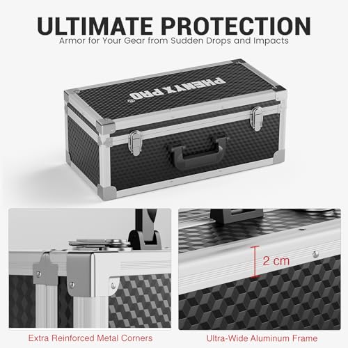 Phenyx Pro Storage Case with Pre-Diced Foam and Alloy Frame PCSE-XL | Aluminum Alloy Frame, Protective Gear Storage, Ergonomic Handle, Wireless Mic Systems, Camera Gear - size: Extra Large (53.5*22*29cm)