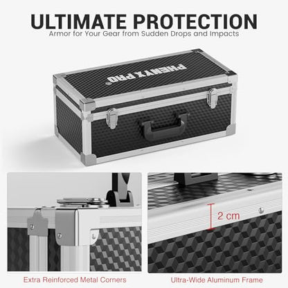Phenyx Pro Storage Case with Pre-Diced Foam and Alloy Frame PCSE-XL | Aluminum Alloy Frame, Protective Gear Storage, Ergonomic Handle, Wireless Mic Systems, Camera Gear - size: Extra Large (53.5*22*29cm)