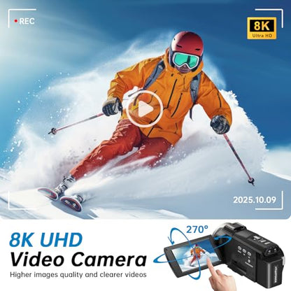 8K Video Camera Camcorder Latest 88MP Ultra HD Video Cameras WiFi Vlogging Camera for YouTube 18X Digital Video Cameras with Microphone 6-Axis Anti-Shake IR Night Vision Video Recorder