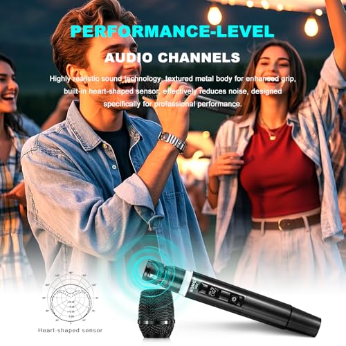 BOMGE Wireless Microphone, Professional Dual Handheld Rechargeable Wireless Microphones, 656FT Range Receiving, Less Latency Karaoke Microphone for Singing, Speech, Party (G86-2ch)