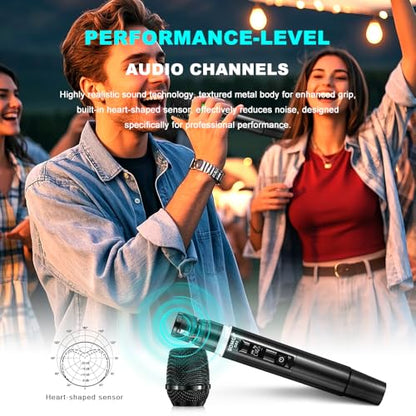 BOMGE Wireless Microphone, Professional Dual Handheld Rechargeable Wireless Microphones, 656FT Range Receiving, Less Latency Karaoke Microphone for Singing, Speech, Party (G86-2ch)