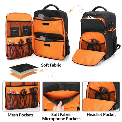 PGmoon Audio Mixer Travel Bag Compatible with RODECaster Pro/Pro II/RC Duo | DJ Mixer Backpack with Plenty of Pockets for Microphones, Cables & More Podcast Equipment (Patent Design)