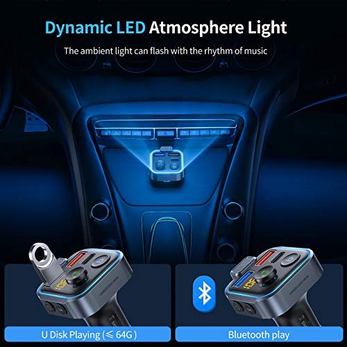 UNBREAKcable Bluetooth 5.3 FM Transmitter for Car Radio Adapter Charger | PD 20W and QC 3.0 Fast Charge, HiFi Bass Sound, Strong Mic, Hands Free Calls, Siri and Google Voice Assistant - color: Blue