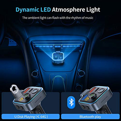 UNBREAKcable Bluetooth 5.3 FM Transmitter for Car Radio Adapter Charger | PD 20W and QC 3.0 Fast Charge, HiFi Bass Sound, Strong Mic, Hands Free Calls, Siri and Google Voice Assistant - color: Blue