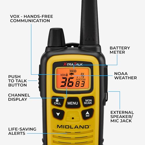 Midland LXT630X3VP3 FRS Walkie Talkies - Long Range 36-Channel Two-Way Radios, NOAA Weather Alerts (3-Pack, Yellow - Black) - style: 3 Pack - Yellow/Black