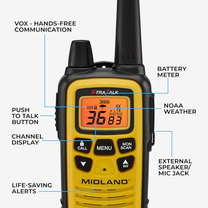 Midland LXT630X3VP3 FRS Walkie Talkies - Long Range 36-Channel Two-Way Radios, NOAA Weather Alerts (3-Pack, Yellow - Black) - style: 3 Pack - Yellow/Black