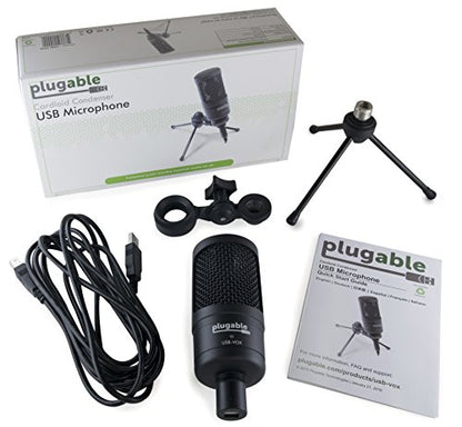 Plugable USB Studio Microphone - Podcast Microphone, Tripod Mounted Cardioid Condenser Microphone Optimized for Streaming TwitchMixerYouTubeDiscord (Compatible with Windows, macOS, Linux PCs)