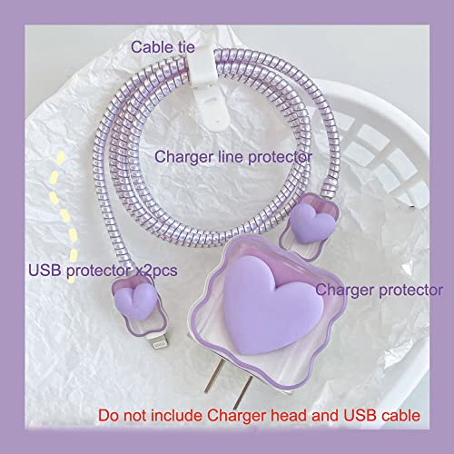 ZOSTLAND 5 in 1 DIY 18W 20W Heart Shape Protector Data Cable USB Charger Line Earphone Wire Saver Organizer Compatible with iPhone 11 12 13 14 15 Pro Max - color: Love Purple