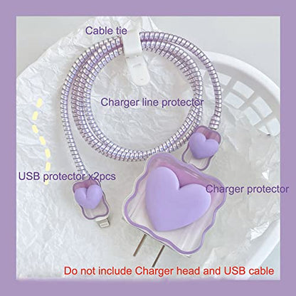 ZOSTLAND 5 in 1 DIY 18W 20W Heart Shape Protector Data Cable USB Charger Line Earphone Wire Saver Organizer Compatible with iPhone 11 12 13 14 15 Pro Max - color: Love Purple