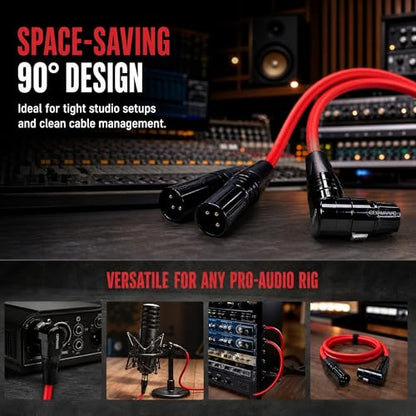 XLR Right Angle Cable 1ft 2-Pack, 90 Degree Male to Female, OFC Noise-Free Mic Cord for Podcast Home Studio Recording, for Shure Focusrite Audio Interface Mixer