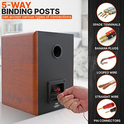 Pyle 5.25" Home Audio Speakers, 2-Way Passive Bookshelf, 200W Max Power, 1" Silk Dome Tweeter, Composite Woofer, Gold Plated 5 Way Binding Post, Rubber Surrounds, Beautiful Wood Grain Finish - Pair - color: Natural, size: 5.25 inch