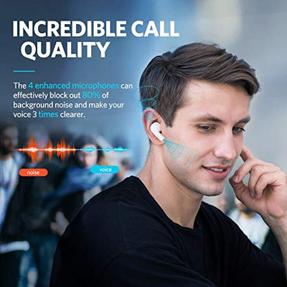 EarFun Air True Wireless Earbuds, Bluetooth Earbuds with 4 Mics Clear Call | IPX7 Waterproof, Game Mode, Deep Bass, Wireless Charging, USB-C Fast Charge, 35Hrs, White - color: White