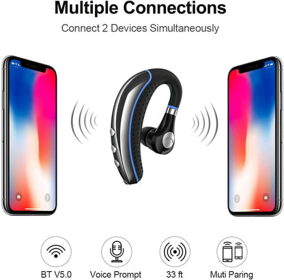 Bluetooth Headset V5.0 Wireless Bluetooth Earpiece with Noise Canceling Mic for Cell Phone Ultralight Business Earphone for Driving/Trucker/Office Earbus for Android/iPhone/Smartphone-Blue - color: Blue
