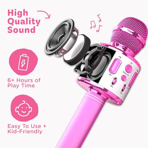 Move2Play, Kids Karaoke Microphone | Includes Pre-Loaded Songs & Bluetooth | Kids Birthday Party Gift | Toy for All Ages 2, 3, 4, 5, 6+ Year Old Girls, Boys & Toddlers - color: White/Pink