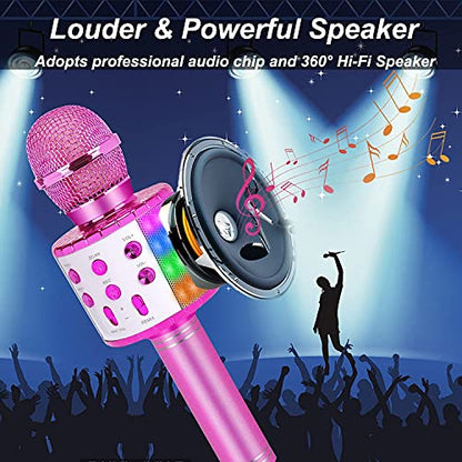 Karaoke Microphone Wireless for Singing: Bluetooth Karaoke Mic for Kids Adults - color: 02-Pink With Light