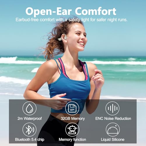 Swimming Headphones Bone Conduction Headphones IPX8 Waterproof Apricot | Waterproof Earbuds for Swimming ,Open Ear Earphones with MP3 Mode 32GB,8H Play Bluetooth 5.4 Ear Buds Secure Fit for Running - color: Apricot