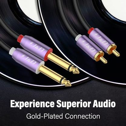 J&D Dual 1/4 inch TS to Dual RCA Cable, Purple Aluminum Alloy Shell Gold Plated 2x6.35mm Male TS to 2 RCA Male Adapter Interconnect Cable for Mixer Amplifier Speaker, 15 Feet - size: 15 Feet