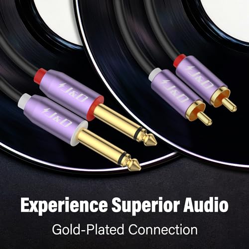 J&D Dual 1/4 inch TS to Dual RCA Cable, Purple Aluminum Alloy Shell Gold Plated 2x6.35mm Male TS to 2 RCA Male Adapter Interconnect Cable for Mixer Amplifier Speaker, 9 Feet - size: 9 Feet