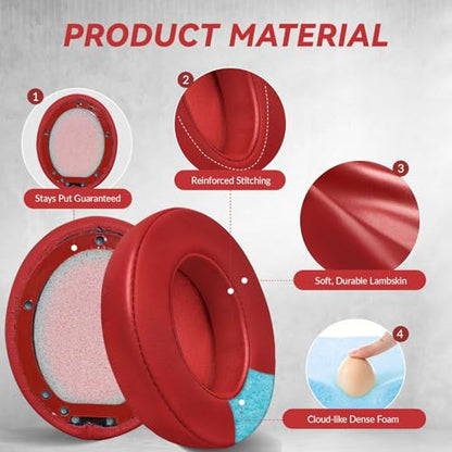 Aurivor Studio 3 Replacement Ear Pads for Beats Studio 3 & 2 Headphones, Cushions Earpads with Genuine Lambskin Leather, Softer Memory Foam, Stronger Adhesive (Lambskin-Red) - color: Lambskin-Red