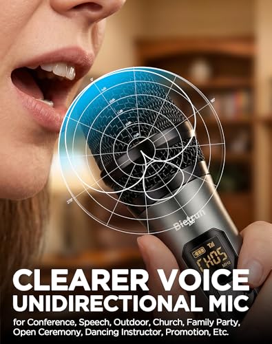Bietrun XLR Wireless Microphone, UHF Dual Handheld Dynamic Metal Mic Set with Rechargeable Receiver, XLR to 1/4'' Adapter, for Karaoke, Church, Wedding, Party Singing(160 ft Range)(Auto Connect) - color: Grey Red with receiver
