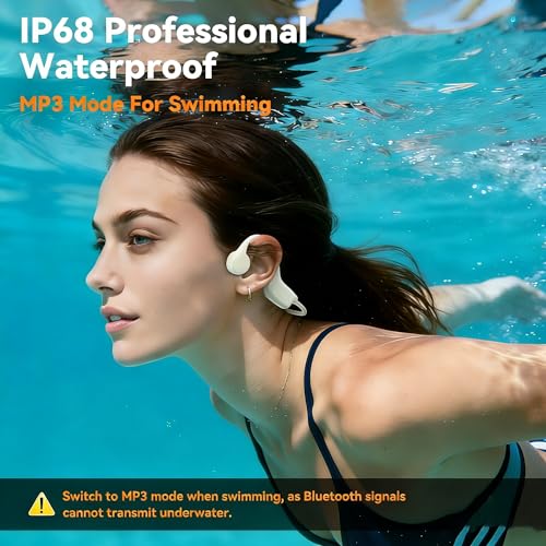 2026 Upgrade Bone Conduction Headphones-SwimBeats, IP68 Waterproof Swimming Headphones| 32GB Storage| BT 6.0| 28g Lightweight| 8H Battery, Open-Ear Headphones for Swimming, Running, Cycling(Beige) - color: Beige