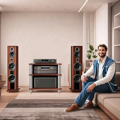 3-Tier AV Media Stand with Speaker Spikes, Stereo Racks and Stand | Audio Equipment Cabinet Entertainment Device Open Air Storage, Dark Wood - size: 3-Tier