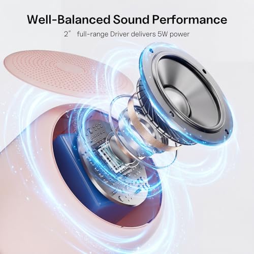 Bobtot Portable Bluetooth Speakers Mini Speaker with Strap Easy to Carry | Wireless IPX5 Waterproof with Loud Stereo Sound, 20 Hours Playtime, Rechargeable Battery, Built-In Microphone, Pink - color: Pink