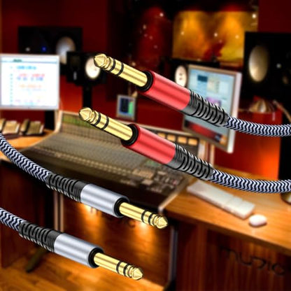1/4 inch TRS Cable 10ft 2-Pack, 1/4 Inch TRS Instrument Guitar Cable,Straight AMP Cord,Quarter Inch Jack Stereo Audio Balanced Line for Electric Guitar,Bass,Keyboard,Amplifier,Speaker