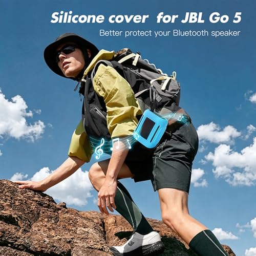 Silicone Cover Case for JBL Go 5 Bluetooth Speaker, Portable Speaker Travel Case Protective Cover Sleeve with Carabiner for JBL Go 5, Dustproof, Shockproof and Scratch-resistant (Blue) - color: Blue