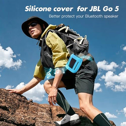 Silicone Cover Case for JBL Go 5 Bluetooth Speaker, Portable Speaker Travel Case Protective Cover Sleeve with Carabiner for JBL Go 5, Dustproof, Shockproof and Scratch-resistant (Blue) - color: Blue