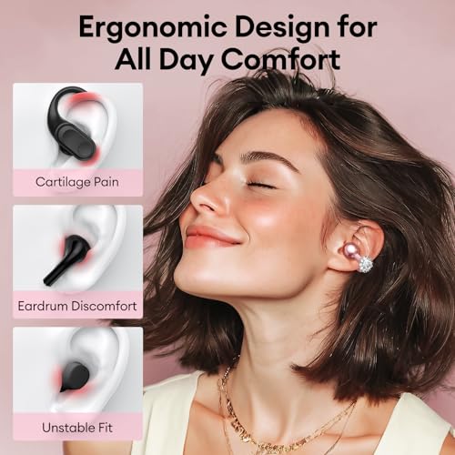 PAXA Stylish Open Ear Clip On Earbuds with Removable Diamond Earring, Clip On Headphones with LCD Touch Screen, Fashionables Open Ear Headphones for Women, Diamond Earring Rose Gold Earbuds M100 - color: Diamond Earring - Rose Gold