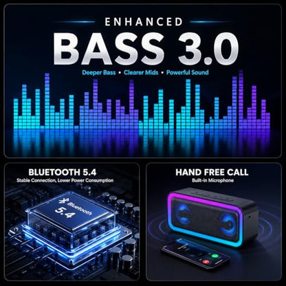 IKT Portable Bluetooth Speaker, 20W HD Sound, IPX7 Waterproof, Wireless, Big Sound and Deep Bass, TWS Pairing, 30Hrs of Playtime, for Home/Party/Outdoor/Beach, Birthday Gifts for Men Women - Black
