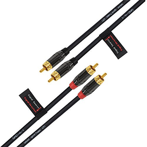 1.5 Foot RCA Cable Pair - Gotham GAC-4/1 (Black) Star-Quad Audio Interconnect Cable with Amphenol ACPL Black Chrome Body, Gold Plated RCA Connectors - Directional