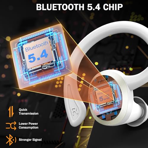 Wireless Earbuds, Sport Bluetooth 5.4 Headphones 2026 New Bluetooth Earbuds with 56Hrs Stereo, 4 ENC Mic, Noise Canceling Over-Ear Buds with Earhooks, IP7 Waterproof Earphones for Workout/Running/Gym - color: White