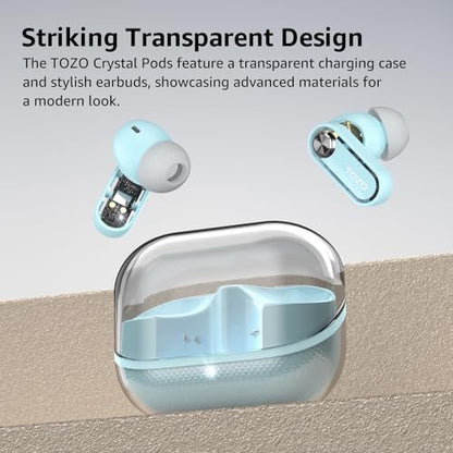 TOZO HT3 Hybrid Noise Cancelling Headphones, 90H Playtime, Spatial Audio AI Chat with 5 Mics, Crystal Pods Hybrid Active Noise Cancelling Wireless Earbuds, 10mm Drivers Deep Bass Stereo Sound