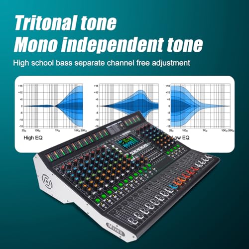 MD-14 14-Channel large-scale Professional Stage DJ Audio Mixer | 99 DSP Effects, LED Display, 48V Power, 9-Band EQ, Bluetooth & USB Playback , Noise Reductio, for Studio, Bar DJ
