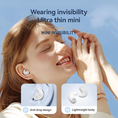 Piluyaa Sleep Earbuds Bluetooth in Ear Light-Weight Headphones, Mini Invisible Earplugs Small Design for Side Sleepers, 58H Playtime with Charging Case, Clear Calls& Noise Block, Off White - color: OFF WHITE