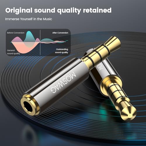MOSWAG 3.5mm Male to 2.5mm Female Audio Headphone Adapter, 1/8'' Male to 2.5mm Female Stereo Audio Connector Gold Plated Compatible with iPhone, iPod, MP3 Player, CD Player, Earphone 2Pack