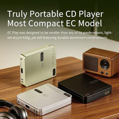 CD Players for Home, Moonlight Silver | 700mW Output, Bluetooth 6.0 LDAC, USB DAC & Coaxial, supports 384kHz/32bit, 12H Battery, 4.4mm/3.5mm Jacks, Moonlight Silver - color: EC Play Moonlight Silver