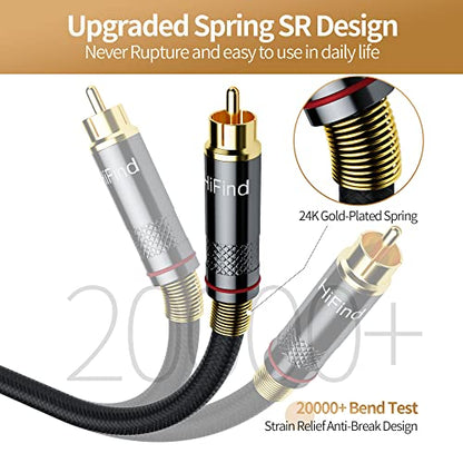 HiFind RCA Cable 4 Ft (Real Hi-Fi Sound-Silver Plated Copper- Spring SR-Shielded) 2 RCA Male to 2 RCA Male Stereo Audio Cable, Gold Plated, Copper Shell, Braided RCA Cord for Home Theater Speakers - size: 4 FT