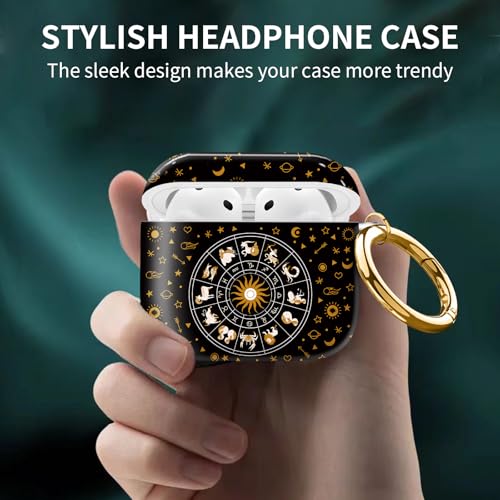 Compatible with AirPods 4th Generation Case 2024, Shockproof Cover with Golden Buckle for Women & Girls, Protective Anti-Drop Design(Cute Horoscope) - color: Cute Horoscope