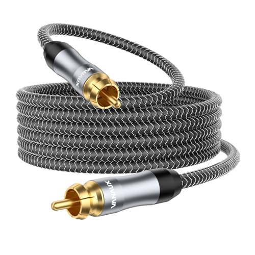 VANAUX Subwoofer Cable, 16ft Digital Coaxial Audio Cable, RCA to RCA Cord,Male to Male Mono [20AWG,4N Oxgen-Free Copper Core] for Home Theater, HDTV, Amplifier, Soundbar(5m/16.5ft) - size: 16.5ft/5m, style: Male to Male-Grey