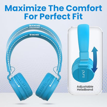 Puro Sound Labs - Kids Headphones, Volume-Limiting 85dB, PuroBasic, Blue | Wired Headphones, Comfortable Headphones for Kids, Compatible with PCs, Smartphones & Tablets, Ideal for School & Travel