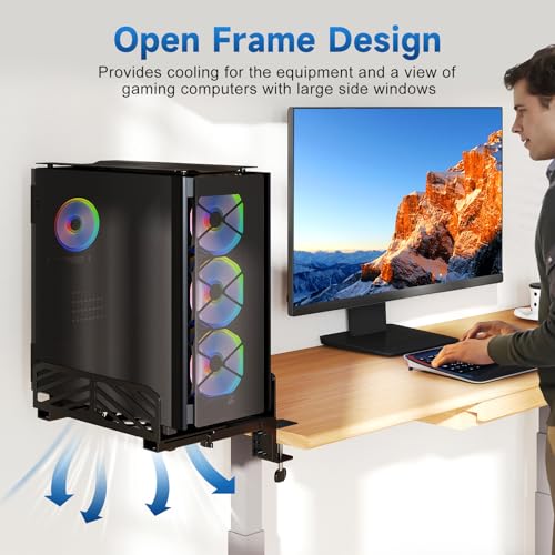 Suptek Clamp-on Desk Extender PC Desk Mount Holder,Standard and Large Gaming Computer Case Stand, Adjustable Width PC Mount, Black - style: PC Desk Mount