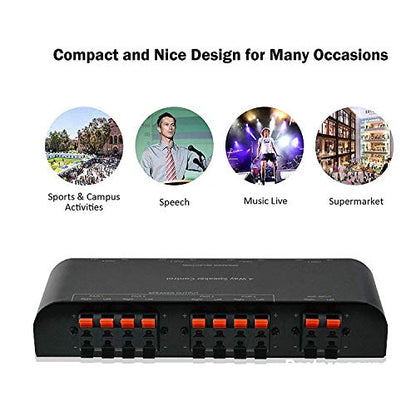 4-Channel Speaker Switcher Selector Box with Terminal Claps 200W RMS Max 100W Switchable, Black
