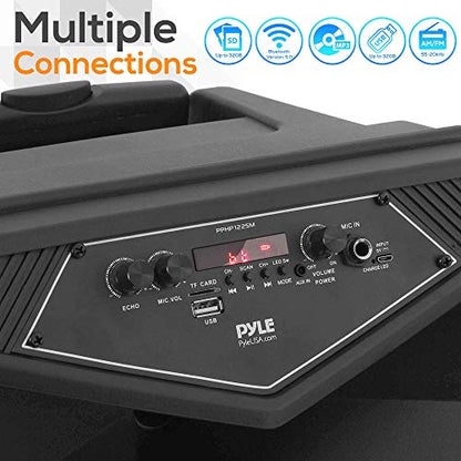 Portable Bluetooth PA Speaker System-800W Outdoor Bluetooth Speaker Portable PA System w/Microphone in, Party Lights, MP3/USB SD Card Reader, FM Radio, Rolling Wheels-Mic, Remote-Pyle PPHP122SM.5