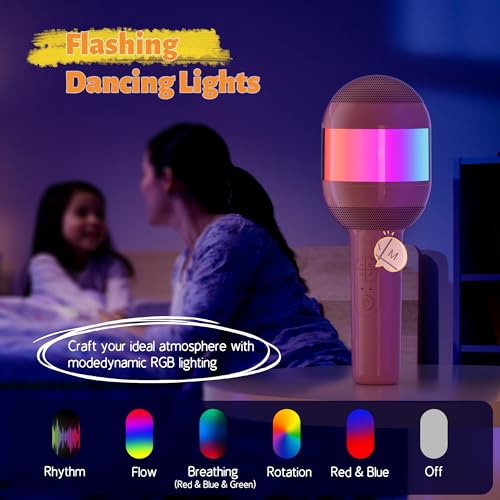 Wireless Karaoke Machine Portable Bluetooth Microphone with LED Light | Best Chritmas Birthday Festival Party Gift for Adults 3 4 5 6 7 8 9 10 11 12+ Year Old Girls Boys Kids (Pink) - color: Pink
